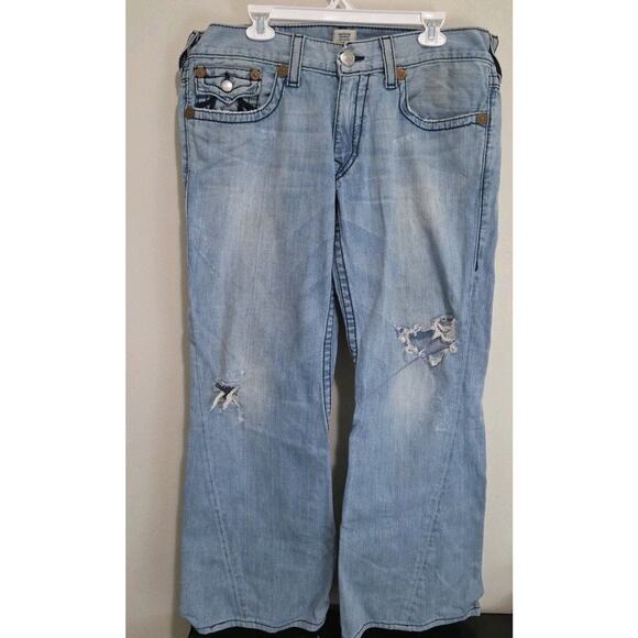 True Religion Rainbow Joey Light Wash Flare Bootcut Distressed Jeans 36 x 34 - Picture 1 of 9